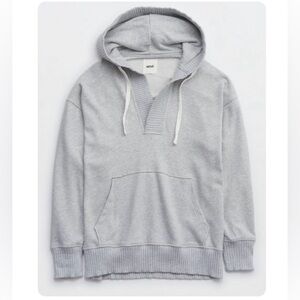 AERIE DOWN-TO-EARTH HENLEY HOODIE GRAY - NWOT